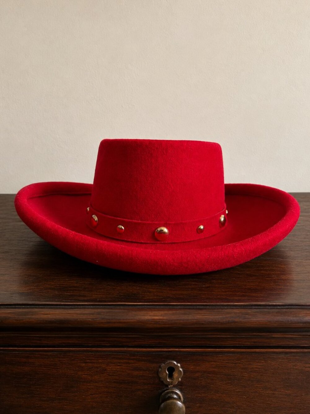 Vintage 80s Bollman Tina Too Red Wool Felt Western Gambler Hat